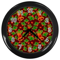 Illustration Xmas Christmas Pattern Wall Clock (black) by danenraven