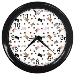 Illustration Cat Paw Background Pattern Cute Wall Clock (black) by danenraven