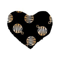 Gold Ornaments Black Standard 16  Premium Flano Heart Shape Cushions by TetiBright