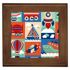 Toy Transport Cartoon Seamless-pattern-with-airplane-aerostat-sail Yacht Vector Illustration Framed Tile by Jancukart