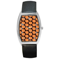 Black And Orange Pumpkin Barrel Style Metal Watch by ConteMonfrey