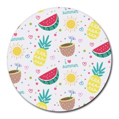 Pineapple And Watermelon Summer Fruit Round Mousepads by Jancukart