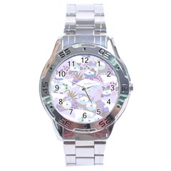 Purple Japanese Pattern Texture Violet Textile Stainless Steel Analogue Watch by danenraven