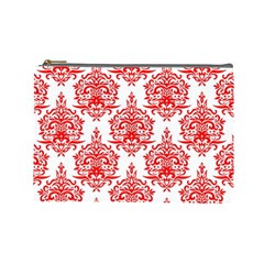 White And Red Ornament Damask Vintage Cosmetic Bag (large) by ConteMonfrey