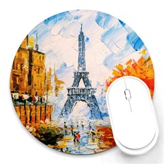 Eiffel Tower Landmark Architecture  Artistic Round Mousepads by danenraven