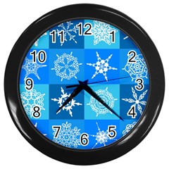 Xmas Christmas Pattern Snow Background Blue Decoration Wall Clock (black) by danenraven