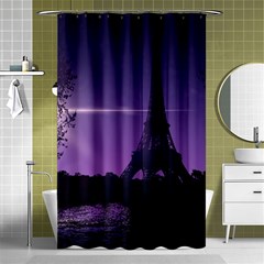 Eiffel Tower Paris-nigh Silhouette Shower Curtain 48  X 72  (small)  by Wegoenart