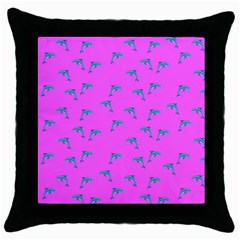 Pink And Blue, Cute Dolphins Pattern, Animals Theme Throw Pillow Case (black) by Casemiro