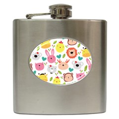 Cute Animals Cartoon Seamless Background Hip Flask (6 Oz) by danenraven