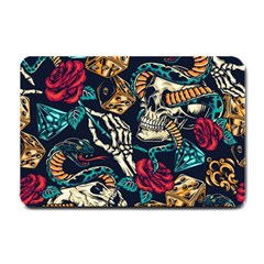 Vintage Art Tattoos Colorful Seamless Pattern Small Doormat by Ravend