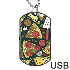 Vector Seamless Pizza Slice Pattern Hand Drawn Pizza Illustration Great Pizzeria Menu Background Dog Tag Usb Flash (two Sides) by Ravend