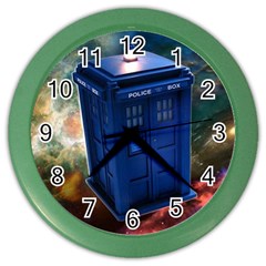 The Police Box Tardis Time Travel Device Used Doctor Who Color Wall Clock by Jancukart