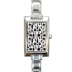 Wine Pattern Black White Rectangle Italian Charm Watch by Jancukart