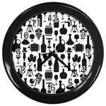 Wine Pattern Black White Wall Clock (Black) Front