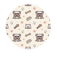 Pug-dog-cat-with-bone-fish-bones-paw-prints-ball-seamless-pattern-vector-background Mini Round Pill Box by Jancukart