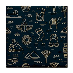 Dark-seamless-pattern-symbols-landmarks-signs-egypt -- Tile Coaster by Jancukart