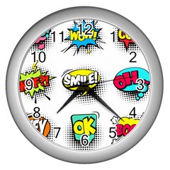 Set-colorful-comic-speech-bubbles Wall Clock (silver) by Jancukart