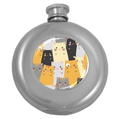 Seamless Pattern Cute Cat Cartoons Round Hip Flask (5 Oz) by Wegoenart