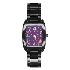 Space Travels Seamless Pattern Vector Cartoon Stainless Steel Barrel Watch by Wegoenart