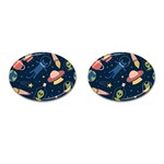 Seamless Pattern With Funny Alien Cat Galaxy Cufflinks (Oval) Front(Pair)