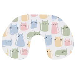 Cute-cat-colorful-cartoon-doodle-seamless-pattern Travel Neck Pillow by Wegoenart