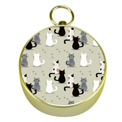 Cute-cat-seamless-pattern Gold Compasses by Wegoenart