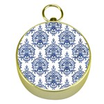 Blue And White Ornament Damask Vintage Gold Compasses Front