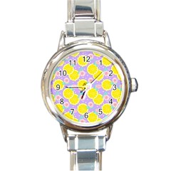 Purple Lemons  Round Italian Charm Watch by ConteMonfrey