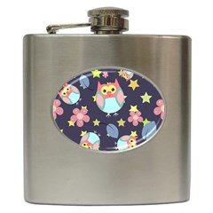 Owl Star Pattern Background Hip Flask (6 Oz) by Wegoenart