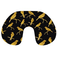 Background-with-golden-birds Travel Neck Pillow by Wegoenart