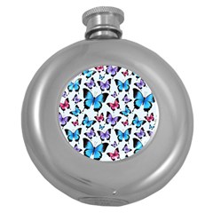 Decorative-festive-trendy-colorful-butterflies-seamless-pattern-vector-illustration Round Hip Flask (5 Oz) by Wegoenart