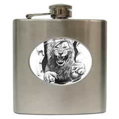 Drawing Angry Male Lion Roar Animal Hip Flask (6 Oz) by danenraven