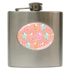 Cute Kawaii Kittens Seamless Pattern Hip Flask (6 Oz) by Wegoenart