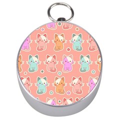 Cute Kawaii Kittens Seamless Pattern Silver Compasses by Wegoenart