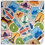 Travel Pattern Immigration Stamps Stickers With Historical Cultural Objects Travelling Visa Immigran Canvas 20  x 20  19 x19.27  Canvas - 1