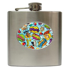 Comic Elements Colorful Seamless Pattern Hip Flask (6 Oz) by Wegoenart