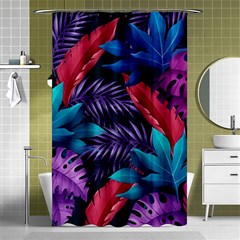 Background With Violet Blue Tropical Leaves Shower Curtain 48  X 72  (small)  by Wegoenart