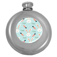 Bunny Carrot Pattern Background Round Hip Flask (5 Oz) by Wegoenart