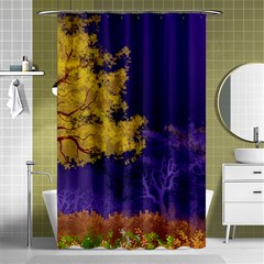 Landscape Illustration Night Light Shower Curtain 48  X 72  (small)  by Wegoenart