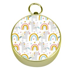 Unicorns, Hearts And Rainbows Gold Compasses by ConteMonfrey