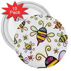 Bee Doodle Cartoon 3  Buttons (10 Pack)  by Wegoenart