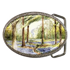 Trees Park Watercolor Lavender Flowers Foliage Belt Buckles by Wegoenart