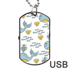 Cartoon Whale Seamless Background Pattern Dog Tag Usb Flash (two Sides) by Jancukart