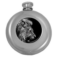 Roar Angry Male Lion Black Round Hip Flask (5 Oz) by danenraven