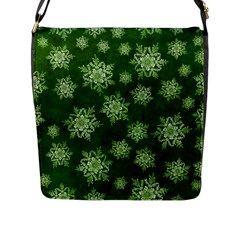 Snowflakes And Star Patterns Green Snow Flap Closure Messenger Bag (l) by artworkshop