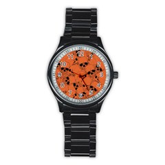Skull Pattern Stainless Steel Round Watch by Valentinaart