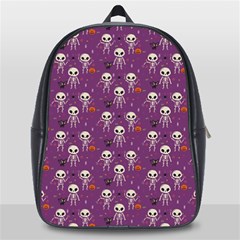 Background Halloween Pattern Pumpkin Skeleton Bat School Bag (large) by Ravend