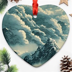 Mountains Alps Nature Clouds Sky Fresh Air Art Heart Ornament (two Sides) by Pakemis