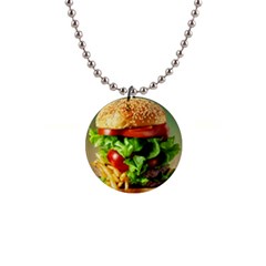 Hamburger Cheeseburger Burger 3d Render Snack 1  Button Necklace by Pakemis