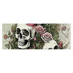 Skulls Roses Wallpaper Garden Artwork Banner And Sign 8  X 3  by Pakemis